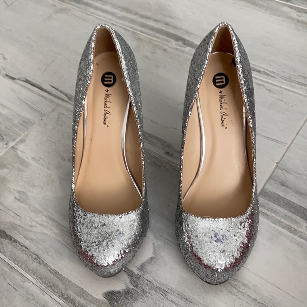 Silver Glitter Heels - Size 7.5